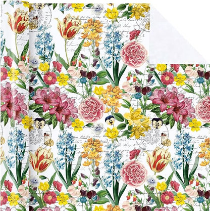 WRAPAHOLIC Floral Wrapping Paper Roll - Mini Roll - 17 Inch x 33 Feet - Garden Flower Wrapping Paper, Perfect for Girls Women Birthday, Wedding, Bridal Shower