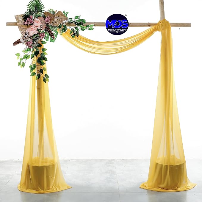 MDS Halloween Chiffon Draping Fabric - 1 Panel, 30" Wide x 30ft Long - Sheer Spooky Arbor & Canopy Drapery for Haunted House Backdrops, Party Ceilings, DIY Costumes & Themed Events - Gold