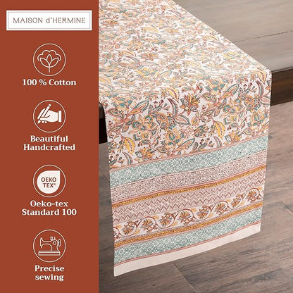 Maison d' Hermine Table Runner 100% Cotton Single Layer Table Runners 72 inches Long for Thanksgiving Christmas Decorations Home Kitchen Dining Party Wedding (Nila, 14.5" x 72")