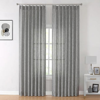 Vision Home Gray Pinch Pleated Semi Sheer Curtains Textured Light Filtering Window Curtains 90 inch for Living Room Bedroom Rayon Blended Charcoal Grey Pinch Pleat Drapes with Hooks 2 Panels 40"Wx90"L