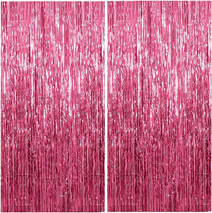 2 Pack Foil Curtain Backdrop Pink Metallic Tinsel Foil Fringe Curtains Photo Booth Props for Birthday Wedding Engagement Baby Shower Bachelorette Christmas Holiday Celebration Party Decorations