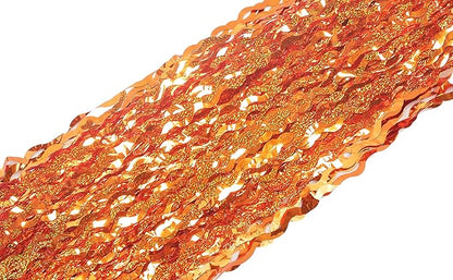 4 Pack Orange Wavy Metallic Tinsel Foil Fringe Curtains | 3.3 ft x 6.6 ft Party Streamer Backdrop Photo Booth for Orange Basketball Party Decorations Holloween Christmas