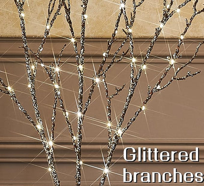 Fudios Lighted Willow Branches Christmas Glitter Battery Operated 32IN 120 LED Fairy Lights, Brown Branch Lights for Home Holiday Decoration Indoor Outdoor