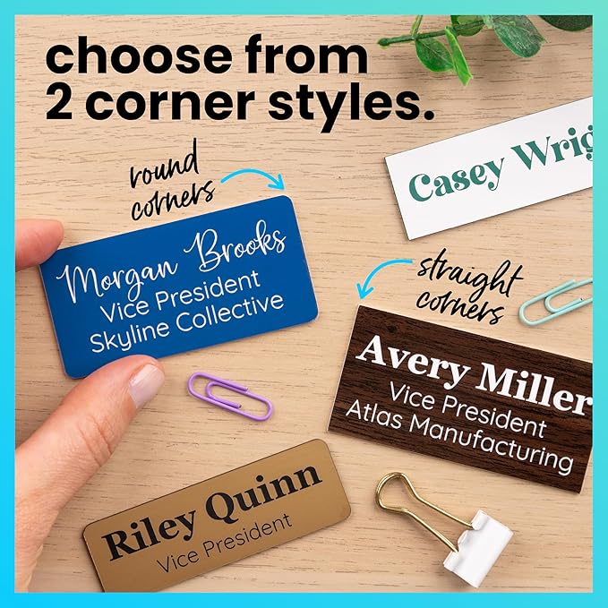 ExcelMark Custom Name Tag - Engraved Name Badge with Pin or Magnetic Backing, 16 Colors, 6 Fonts, and 2 Sizes to Choose from (Black w/White Letters, 1.5"x 3")