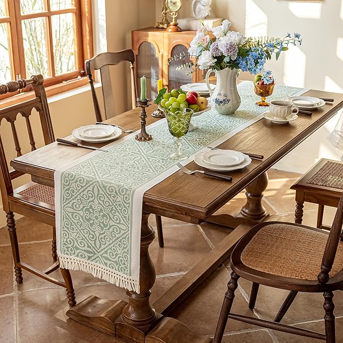 Table Runners 107 Inches,Waterproof Boho Table Runner with Tassel Fringe,Table Runner for Party Coffee Table