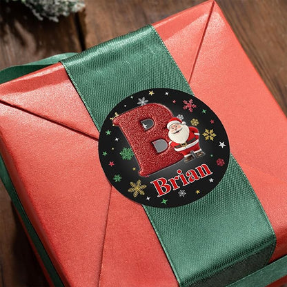Personalized Christmas Stickers - Custom Name Waterproof Christmas Gift Tags for Gift Box Xmas Holiday Decorations Party Favors - 30 Stickers (Santa Claus Initial)