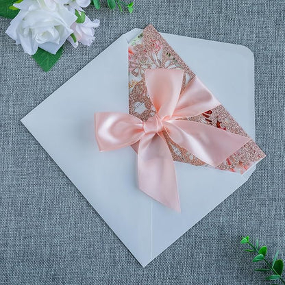 20 PCS 5.12x7.2 Butterfly Personalized Quinceanera Invitation, Customized XV Anos Laser Cut Invitation Cards with Envelopes (Rose Gold Personalized)