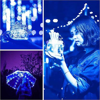 Twinkle Fairy Lights Battery Powered 3 Modes with Timer Firefly Lights 20 LED on 7.2feet Silvery Copper Wire for DIY Wedding Party Christmas Halloween Centerpiece Decorations 15 Pack (Blue)