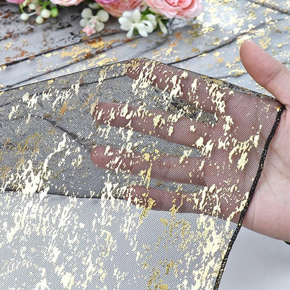 LOMOHOO 10 Ft Black Table Runner, Black Sheer Sequin Table Runners 120 Inches Long Glitter Metallic Foil Lace Fabric Table Decor for Birthday Party Wedding Anniversary Centerpiece (2pcs)