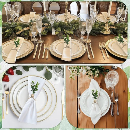 MAOANME Napkin Rings Set of 12, Rustic Eucalyptus Napkin Holder Rings with Wood Bead, Farmhouse Green Leaf Napkin Ring Bulk, Boho Napkin Ring for Wedding, Table Decor
