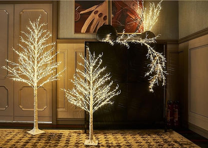 LITBLOOM Birch Garland with Lights 6FT 120 Fairy Lights Plug in, Lighted White Twig Vine Garland for Home Mantle Wall Christmas Decoration Inside Outside
