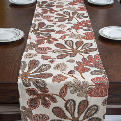 Mika Home Tropical Leaf Table Runner for Home Decor 13X90 Inches Coral Brown Seasonal Dining Table Decoration for Home