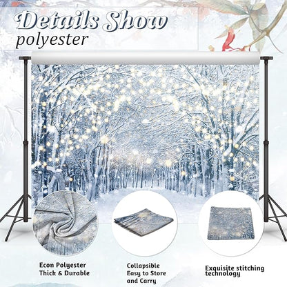 10x8FT Winter Snowy Scene Photography Backdrop Wonderland Snowflake Tree Snow Background Bokeh Glitter White Snow Forest Landscape Party Photo Booth Studio Props