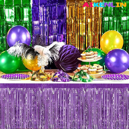 6 Pack 29x108 Inch Metallic Foil Fringe Tinsel Table Skirts Banner for Rectangle Tables Streamer Garland Backdrop for Wedding, Birthday, Parade Floats, Christmas Party Decoration(Light Purple)