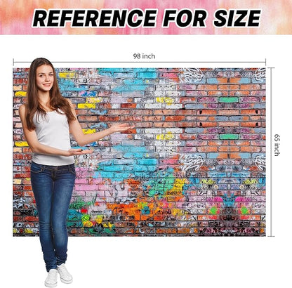 Colorful Graffiti Brick Wall Backdrop Banner - Abstract Street Art Photography Background for Hip Hop Party, 80s 90s Disco, Birthday Wedding Decor, Studio Props & Booth Supplies 98x65 Inch