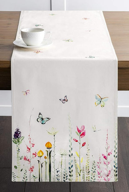 Maison d' Hermine Table Runner 100% Cotton Double Layer Table Runners 108 inches Long Decorative for Home Kitchen Dining Party Wedding Bridal Shower Spring Summer (Botanical Fresh, 14.50" x 108")