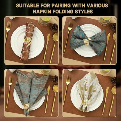 Gold Napkin Rings, Shiny Metal Napkin Rings Set of 12, Study Leaf Shaped Table Decor, Stylish Fall Napkin Ring Bulk for Christmas, Easter, Wedding, Party, Elegant Table Settings Gift Ideas