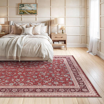 Bloom Rugs Washable Non-Slip 8' x 10' Rug - Red/Beige Traditional Bordered Area Rug for Living Room, Bedroom, Dining Room, and Kitchen - Exact Size: 8' x 10'