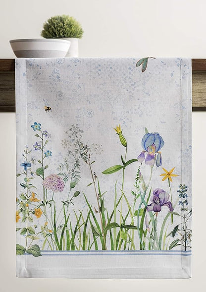 Maison d' Hermine Table Runner 100% Cotton Single Layer Table Runners 108 inches Long Decorative for Home Kitchen Dining Party Wedding Bridal Shower Spring Summer (Fleurs De Mai, 14.50" x 108")