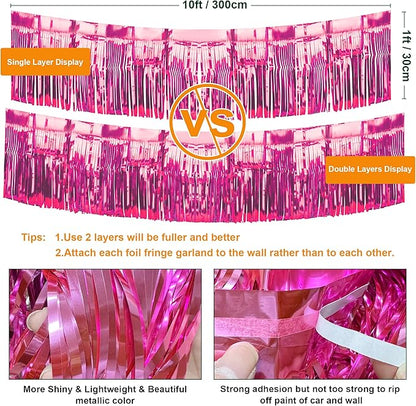 4 Pack Float Fringe Curtains, Metallic Foil Fringe Garland Shiny Tassel Foil Float Parade Float Decorations for Trailer Car Graduation Homecoming Valentine Outdoor Indoor Party (Pink)