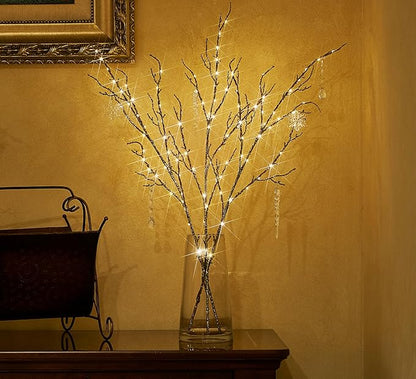 Fudios Lighted Willow Branches Christmas Glitter Battery Operated 32IN 120 LED Fairy Lights, Brown Branch Lights for Home Holiday Decoration Indoor Outdoor