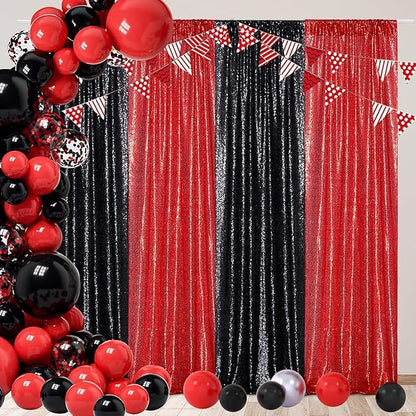 Red Sequin Backdrop Curtains,2ft x 8ft Sequin Photography Backdrop Curtain 2 Panels for Party Decoration, Red