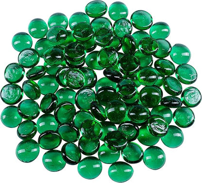 Galashield Flat Glass Marbles for Vases Green Glass Gems Beads Pebbles Vase Filler (1 LB, Approx. 105 PCS)