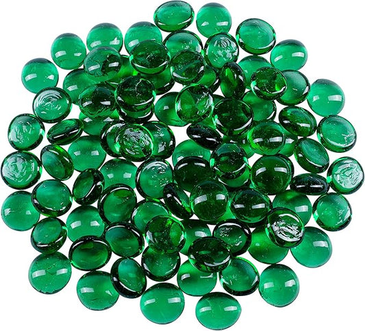 Galashield Flat Glass Marbles for Vases Green Glass Gems Beads Pebbles Vase Filler (1 LB, Approx. 105 PCS)