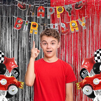 Foil Fringe Curtain Party Decorations - Black Red Metallic Tinsel Backdrop Party Steamers Curtains for Birthdays Halloweens Christmas Theme Prom Holidays Parties Decorations