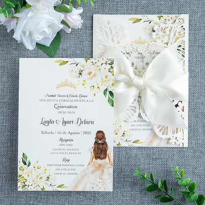20 PCS 5.12x7.2 Butterfly Quinceanera Invitation, Laser Cut Wedding Invitation Cards with Envelopes for XV Anos Bridal Shower Baby Shower Invite (Ivory)