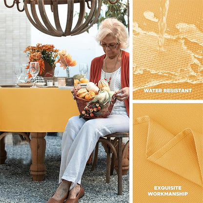 Biscaynebay Fall Tablecloth Textured Fabric 52x70 Inch Rectangular, Fall Gold Thanksgiving Autumn Harvest Water Resistant Fabric Tablecloths for Kitchen, Dining, Wedding, Parties Machine Washable