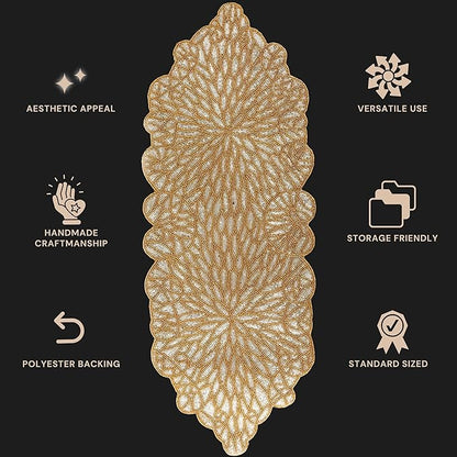 Metallic Bead Table Runner 13x36 Inches - Glass Beaded & Polyester Handcrafted Nautical Decor for Weddings, Christmas & Home Gatherings - Stain Resistant Dining Décor Accent (Gold) - CLEENTABLE