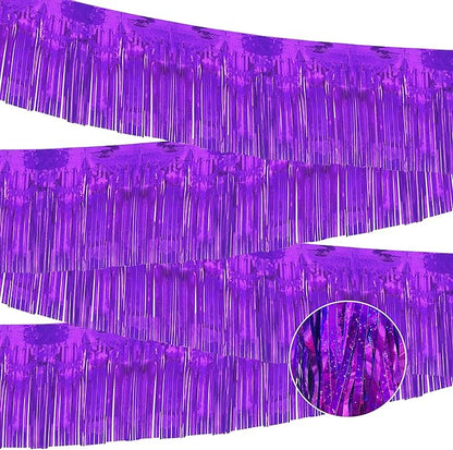 4 Pack 10 Feet Glitter Purple Parade Float Decorations for Trailer Car, Glitter Foil Fringe Metallic Tinsel Streamers Banner Garland for Graduation Homecoming Birthday Party (Glitter-Purple)
