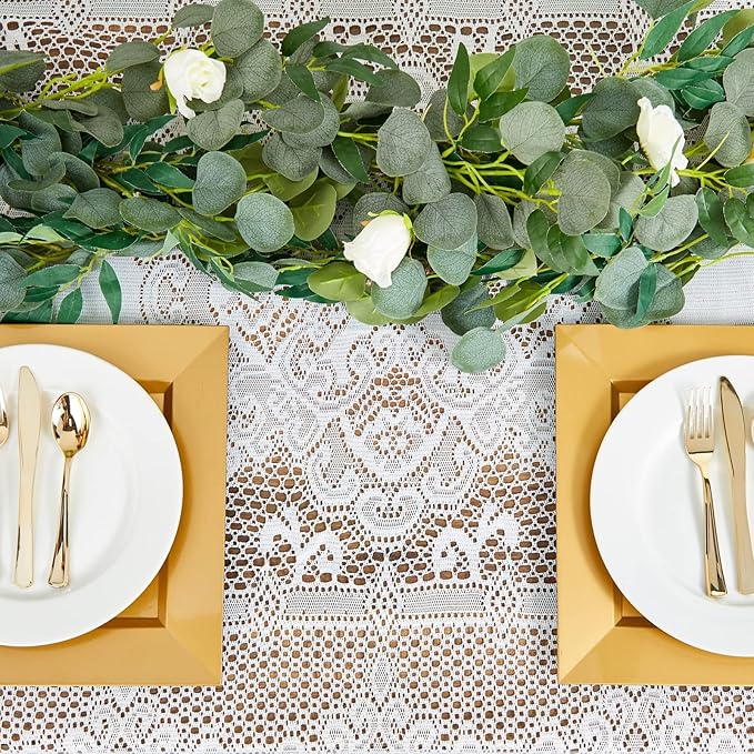 Juvale Rectangular Lace Tablecloth - White Lace, 54 x 72 in Vintage Floral Scalloped Polyester - Wedding & Tea Party Table Cloth & Baby Shower Tablecloth