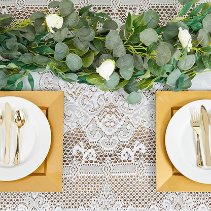 Juvale Lace Tablecloth - 60 x 97-Inch White Rectangular Table Cloth - Vintage Floral Scalloped Edge Elegant Dainty Tea Party Tablecloth & Wedding Reception Decor (Pack of 2)