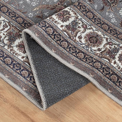 Bloom Rugs Washable Non-Slip 4' x 6' Rug - Slate Gray Traditional Oriental Area Rug for Living Room, Bedroom, Dining Room, and Kitchen - Exact Size: 4' x 6'