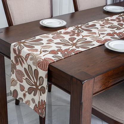 Mika Home Tropical Leaf Table Runner for Home Decor 13X90 Inches Coral Brown Seasonal Dining Table Decoration for Home