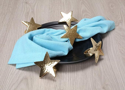 12 Pcs Lightweight Metal Napkin Rings - Gold Star Metal Holders for Elegant Table Decor, Parties, Weddings, Holidays, Everyday Dining - Metallic Adornment for Table Settings - CLEENTABLE