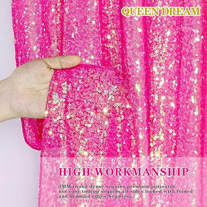 Sequin Backdrop Curtains Wedding Photo Backdrop Glitter Birthday Bridal Party Curtains Sparkle Background Drapes (Iridescent Hot Pink, 2 pcs-2ftx8ft)