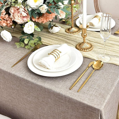 Fitable Faux Linen Tablecloths for Rectangle Tables: Water & Stain Resistant Farmhouse Table Cloth, Washable Burlap Textured Table Covers for Kitchen Dining Party(2 Pack, 60x102 Inch, Nature)