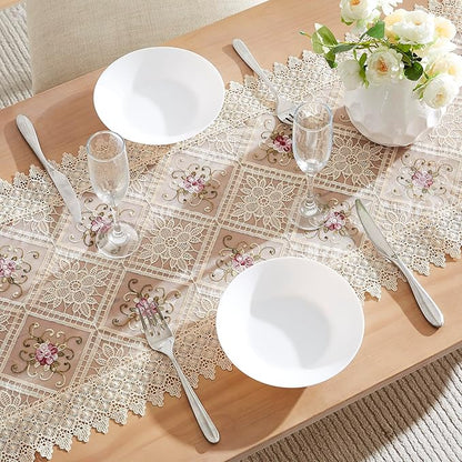 Warm Home Designs Gold Lace Table Runner. Embroidered with Intricate Flower Design. Can Be Used As Dresser Scarf or Dining Table Runner. VTR Linen 48