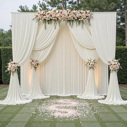 50ftx14FT Wrinkle Free Ivory Backdrop Curtain, 10 Panels 14FT Height Ivory Wedding Backdrop Drapes, Silky Polyester Back Drop Cloth for Birthday Photography Background Party Backdrop Draping