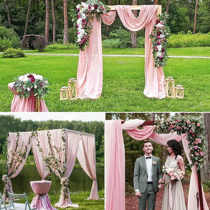 8 Panels Wedding Arch Draping Fabric 28" x 20 Ft Wedding Arch Drapes Chiffon Fabric Drape Sheer Backdrop Curtain for Weddings Party Swag Ceremony Birthday Arbor Drapery Reception Ceiling Décor(Pink)