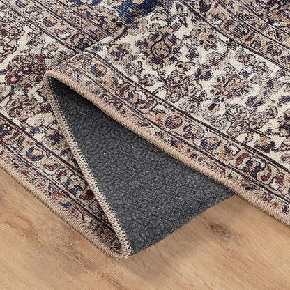 Bloom Rugs Washable Non-Slip 9' x 12' Rug - Dark Blue/Beige Traditional Medallion Area Rug for Living Room, Bedroom, Dining Room, and Kitchen - Exact Size: 9' x 12'