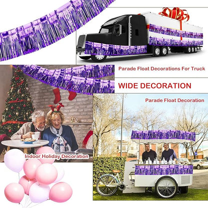 4 Pack Iridescent Fringe Float Curtain, Metallic Foil Fringe Garland Wall Hanging Drapes Tassel Foil Float for Parade Float Trailer, Birthday Holiday Outdoor/Indoor Party Decoration (Purple)
