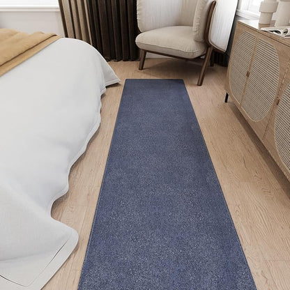 Ottomanson 2' x 14' Ultra-Thin Hallway Runner Rug - Durable Non-Slip Carpet for High-Traffic Areas - Fits Under Doors for Seamless Entry - Ideal for Kitchen, Entryway, Bedroom & Living Room, Navy