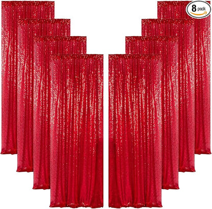 ShinyBeauty Red Sequin Curtains 8 Panels, 2FTx8FT - Dazzling Glitter Backdrop for Festive Events, Birthday Parties, and Christmas Decor, Sparkle Photo Background