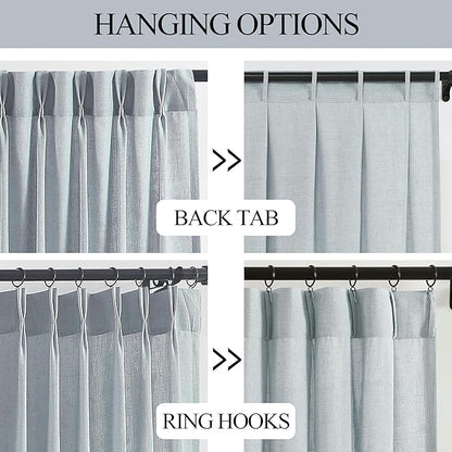 Vision Home Blue Grey Pinch Pleated Semi Sheer Curtains Textured Linen Blended Light Filtering Window Curtains 120 inch for Living Room Bedroom Patio Pinch Pleat Drapes with Hooks 10FT 60" Wx120 Lx1
