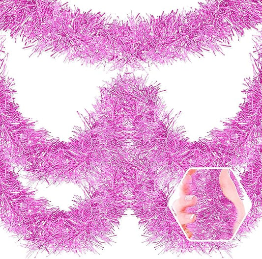 50 Feet Christmas Foil Fringe Banner Metallic Tassle Garland Metallic Backdrop Parade Floats Shiny Hanging Ceiling, Valentine's, Wedding, New Year Party Decorations(2" x 50', Macaron Pink)
