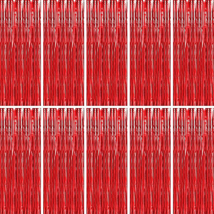 BTSD-home 10 Pack Red Foil Fringe Curtain, Metallic Photo Booth Backdrop Tinsel Door Curtains for Wedding Birthday Bridal Shower Valentine Bachelorette Christmas Party Decorations(8ft x 3ft)